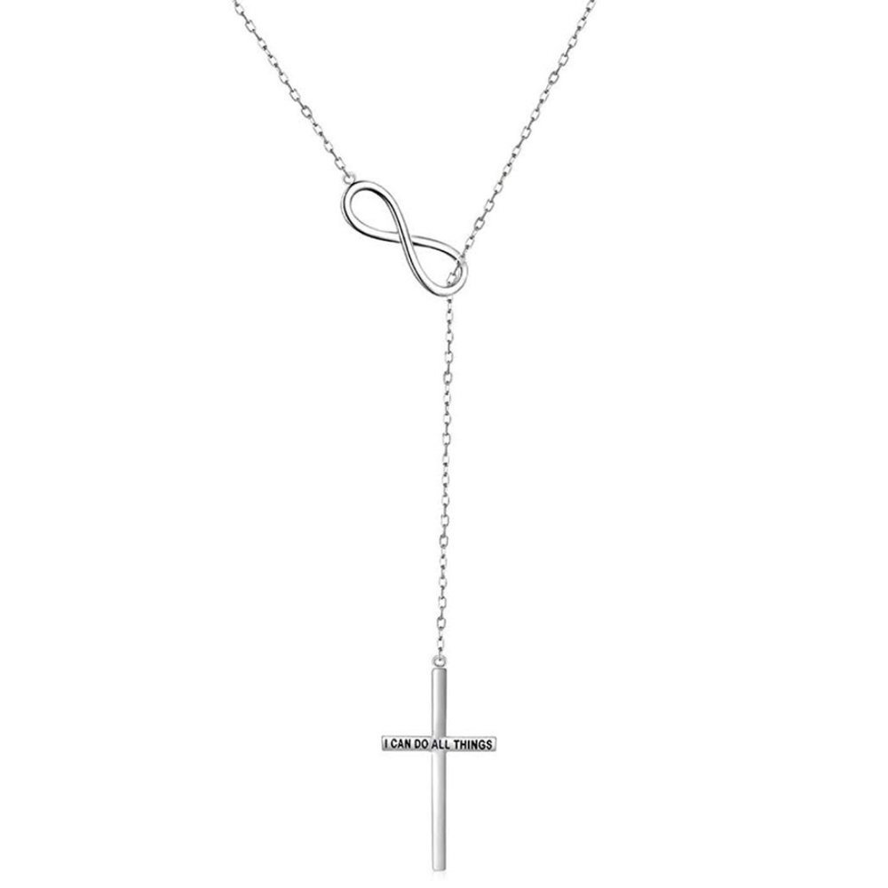 CROSS LOVE S925 Sterling Silver Lariat Necklace